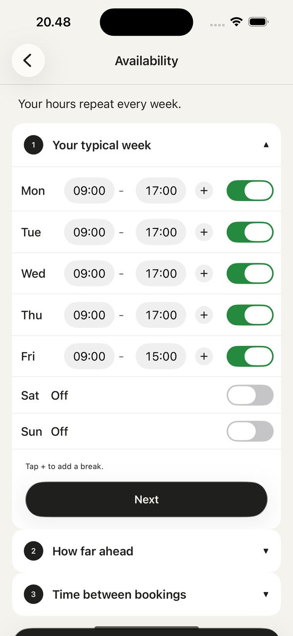 Her hours in the app