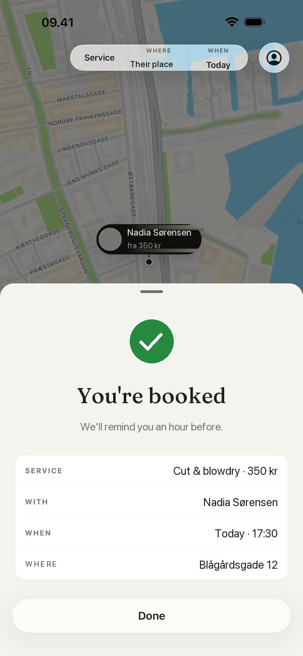 Booked at Nadia's today at 17:30